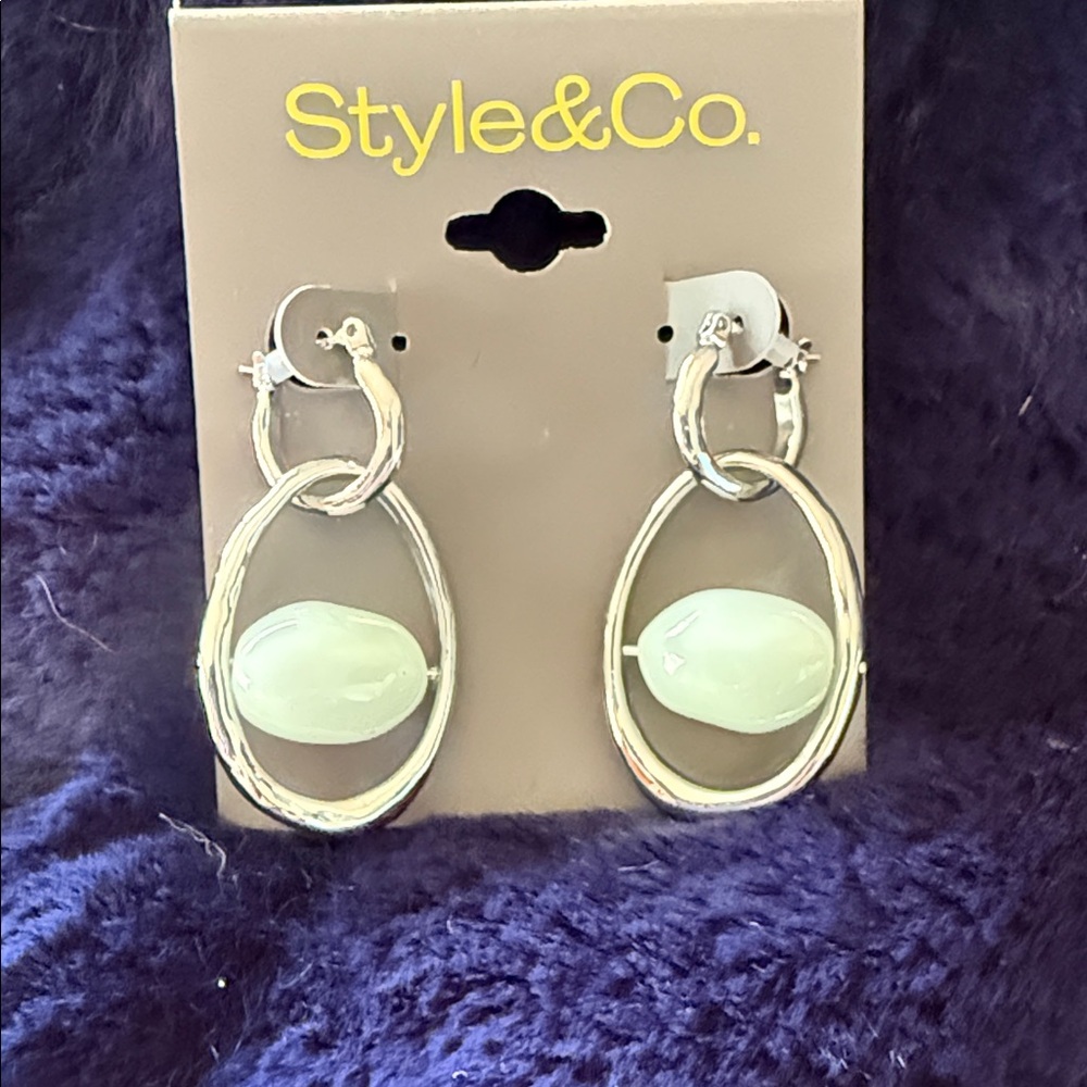 Style & Co. Silver Earrings with Green Accent
